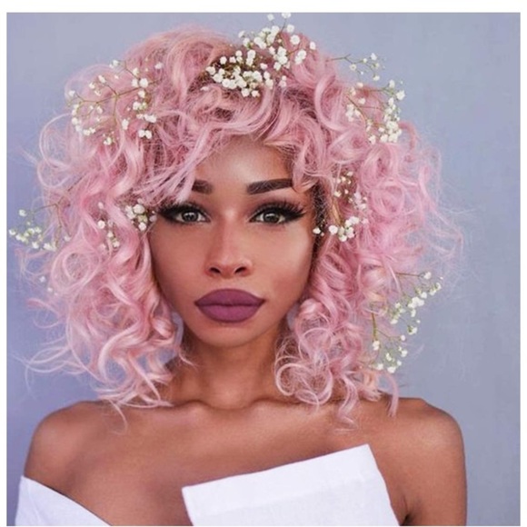 Short Pink Curly Hair Wigs with Bangs main image 4